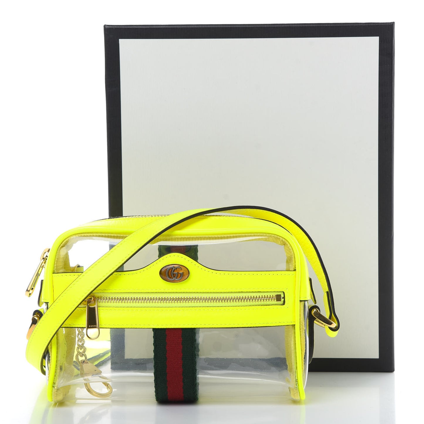 Vinyl Web Mini Ophidia Transparent Shoulder Bag Yellow Fluo