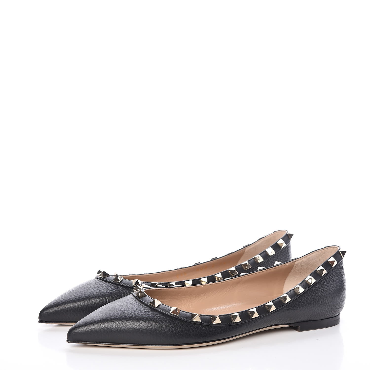Valentino Garavani Pebbled Calfskin Rockstud Ballerina Flats 38.5 Black 3 of 9