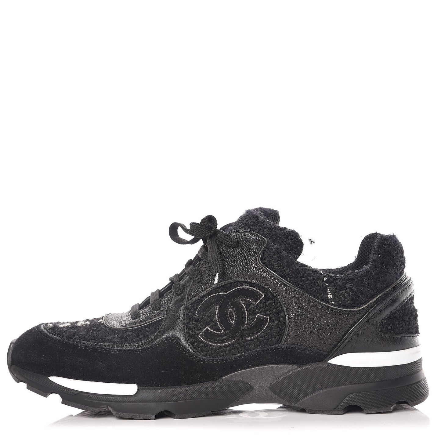 Tweed Suede Goatskin CC Sneakers 38 Black White