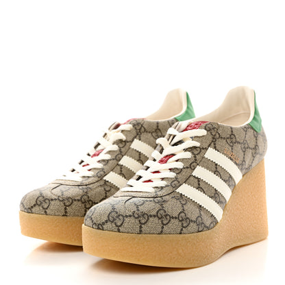 Gucci X ADIDAS GG Supreme Monogram Gazelle Wedge Sneakers 40.5 Beige Ebony Off White New Shamarock 3 of 8