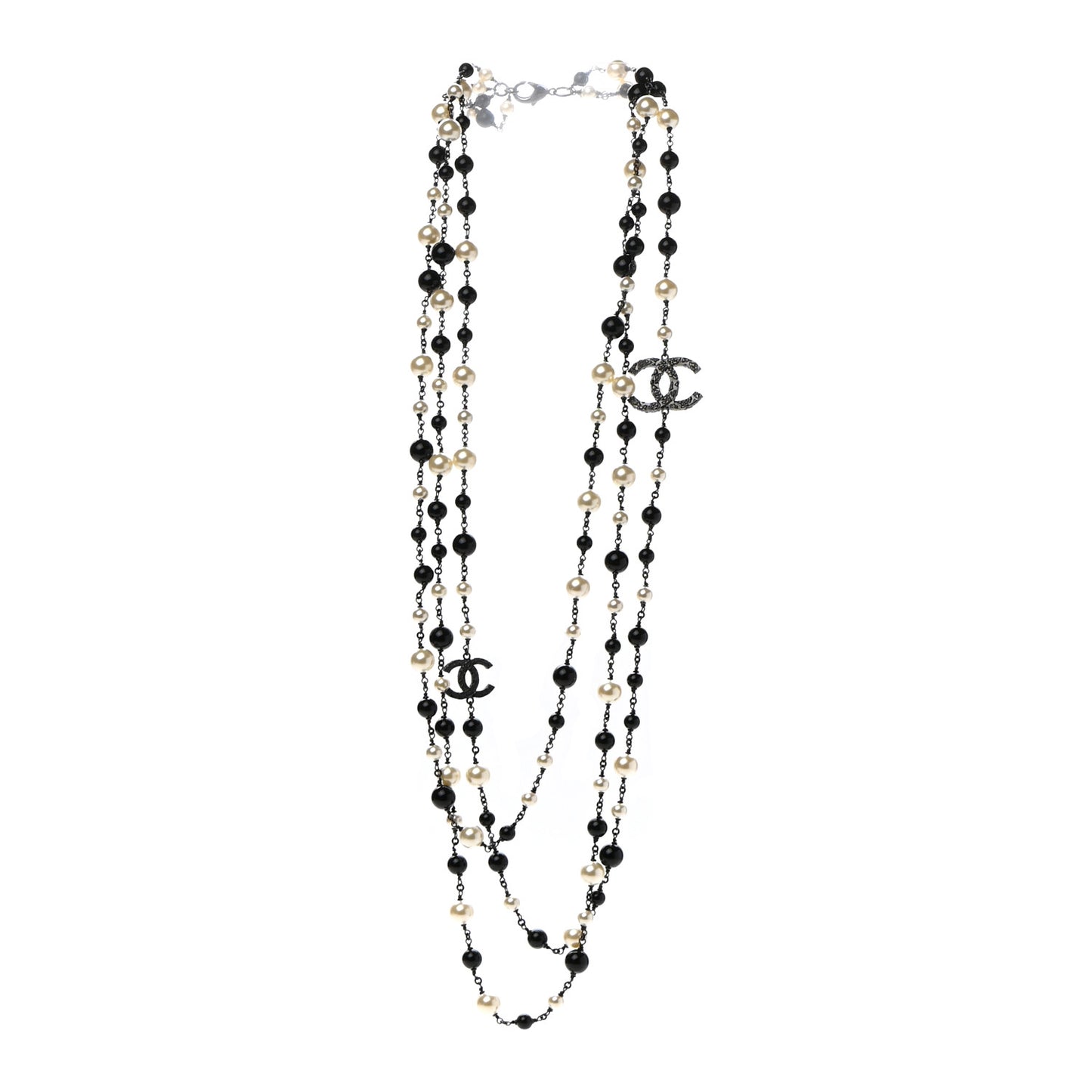 Pearl Bead CC Long Necklace Ruthenium Black