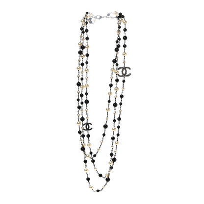 Chanel Pearl Bead CC Long Necklace Ruthenium Black 3 of 7