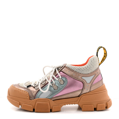 Gucci X SEGA Metallic Calfskin Mesh Womens Flashtrek Sneakers 36.5 Rame Mystic White Lago 1 of 8