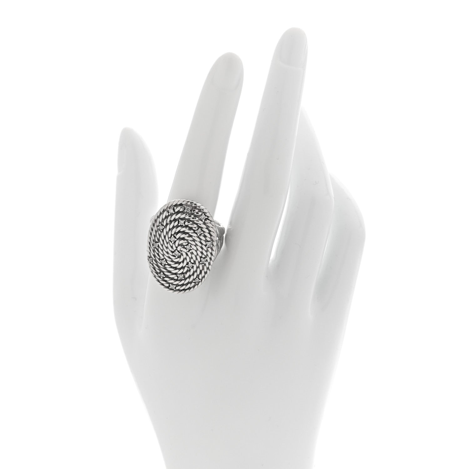 David Yurman Sterling Silver Diamond Cable Coil Ring 60 9.25 2 of 4
