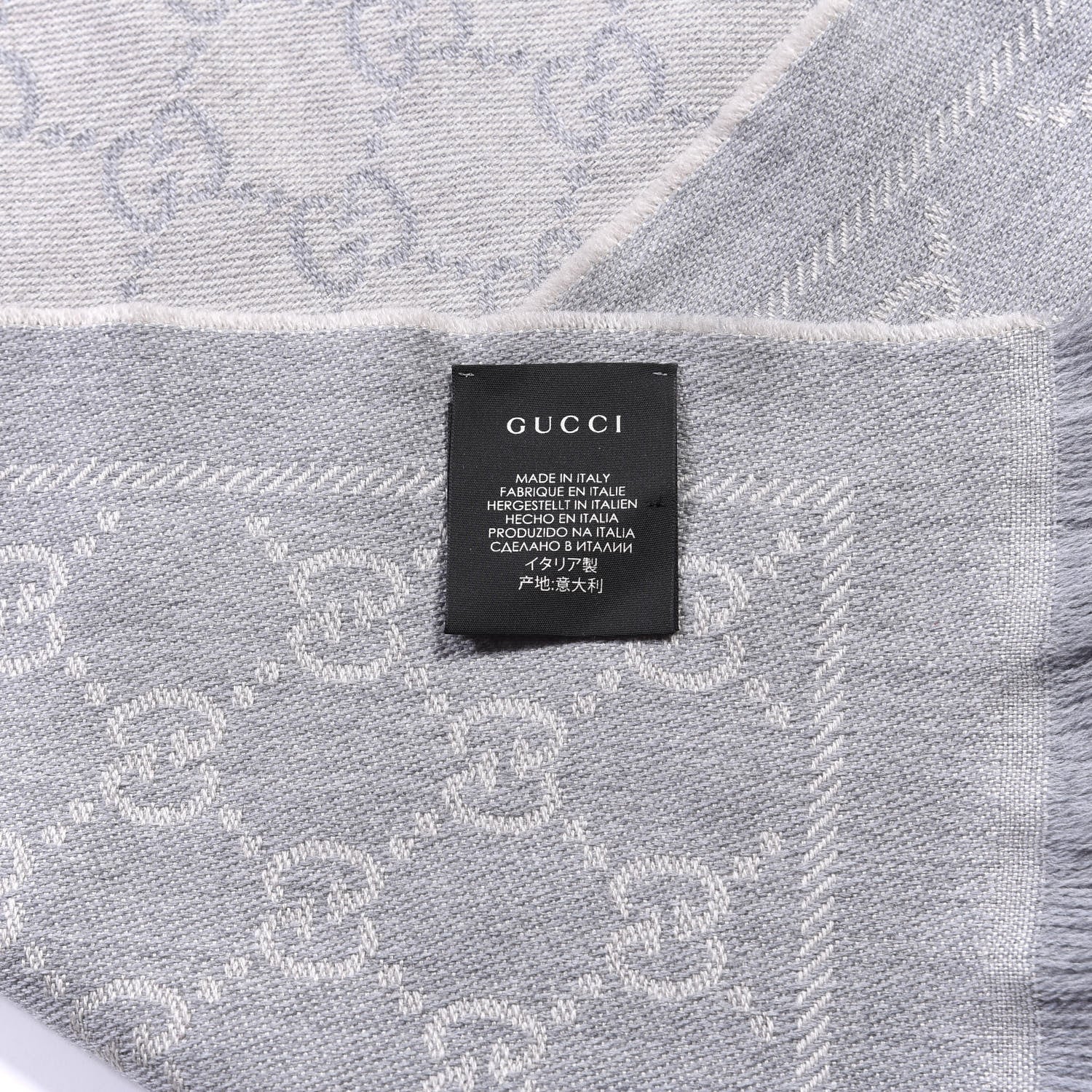 Gucci Wool Monogram Fringe Scarf Gray 4 of 4