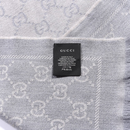 Gucci Wool Monogram Fringe Scarf Gray 4 of 4