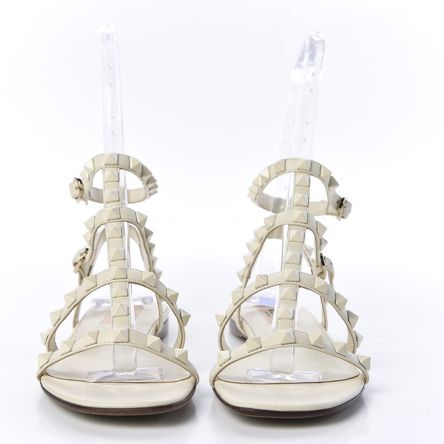Valentino Garavani Calfskin Lacquered Monochrome Rockstud Gladiator Flat Sandals 36 Ivory 3 of 10