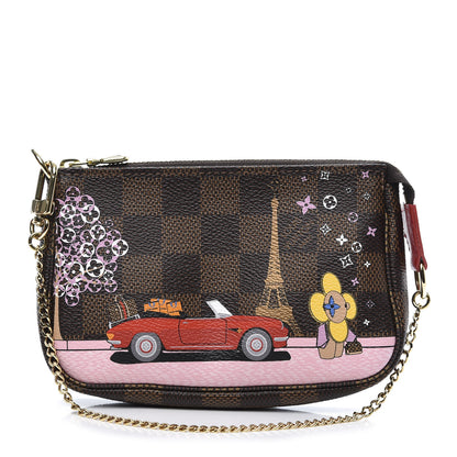 Louis Vuitton Damier Ebene 2019 Christmas Animation Mini Pochette Accessories Red 1 of 8