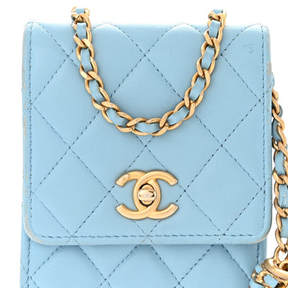 Chanel Lambskin Quilted Pearl Crush Phone Holder With Chain Light Blue 9 of 14
