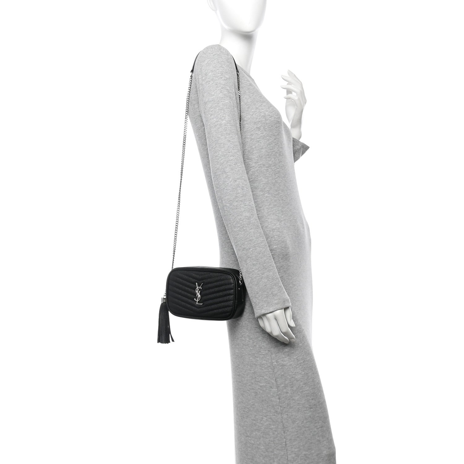 Saint Laurent Grain De Poudre Matelasse Monogram Mini Lou Camera Bag Black 2 of 11