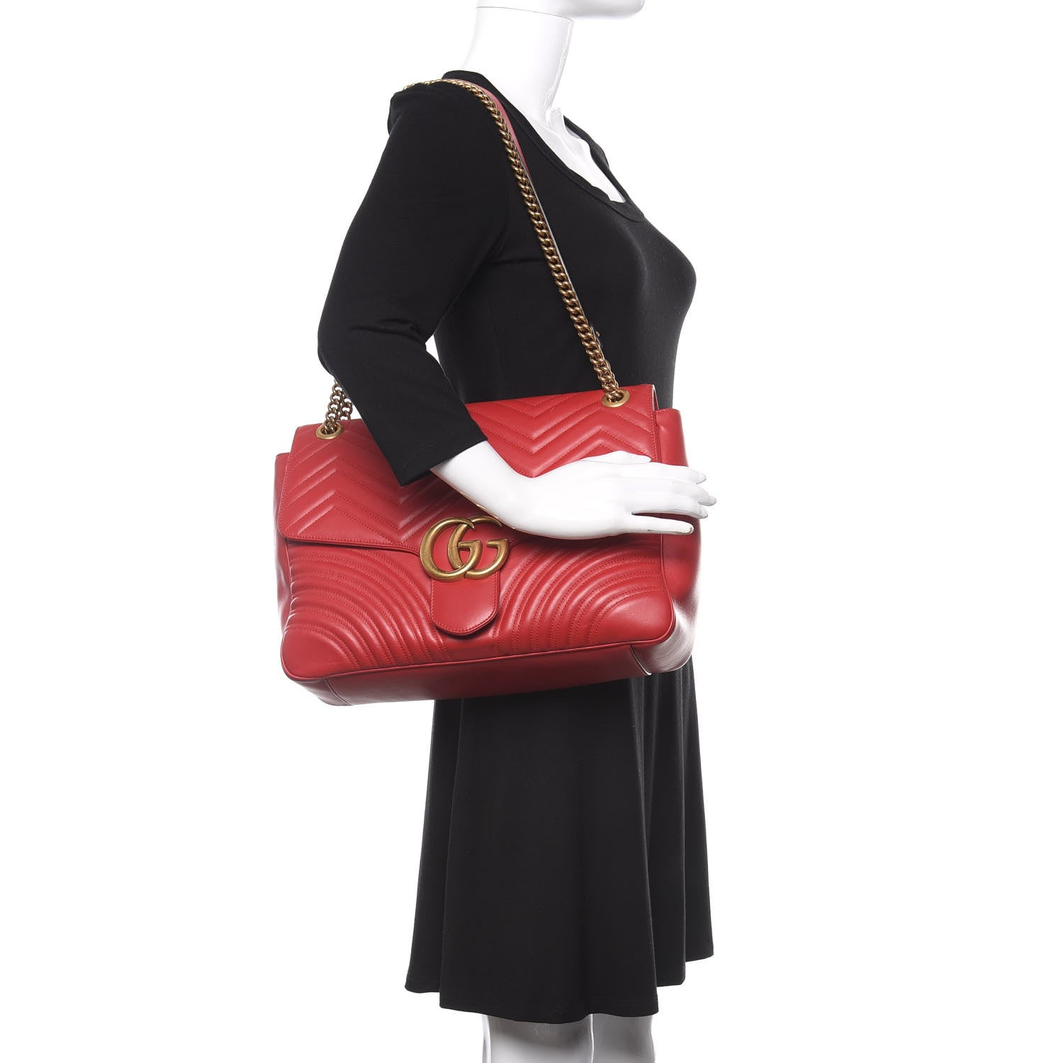 Gucci Calfskin Matelasse Large GG Marmont Shoulder Bag Hibiscus Red 3 of 15
