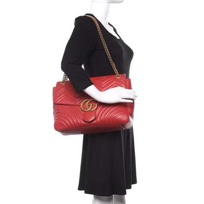 Gucci Calfskin Matelasse Large GG Marmont Shoulder Bag Hibiscus Red 3 of 15