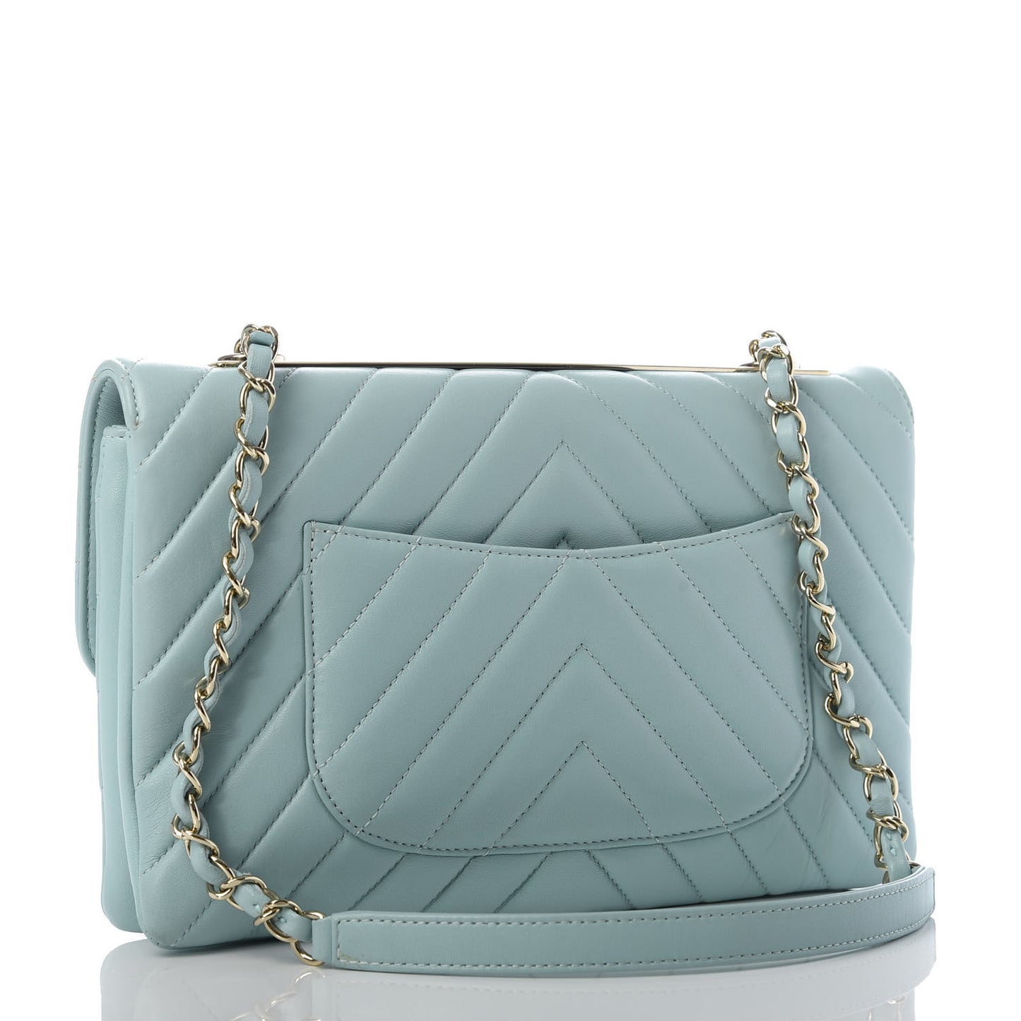 Lambskin Chevron Quilted Medium Trendy CC Flap Light Blue