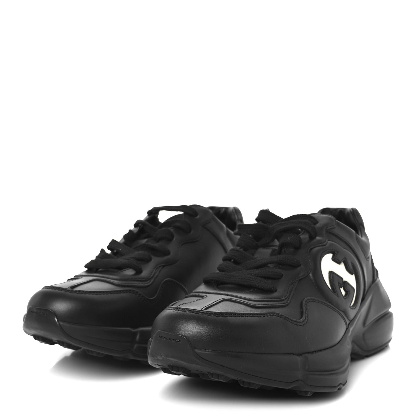 Dali Soft Calfskin Cut Out Interlocking G Womens Rhyton Sneakers 37.5 Black Ivoire