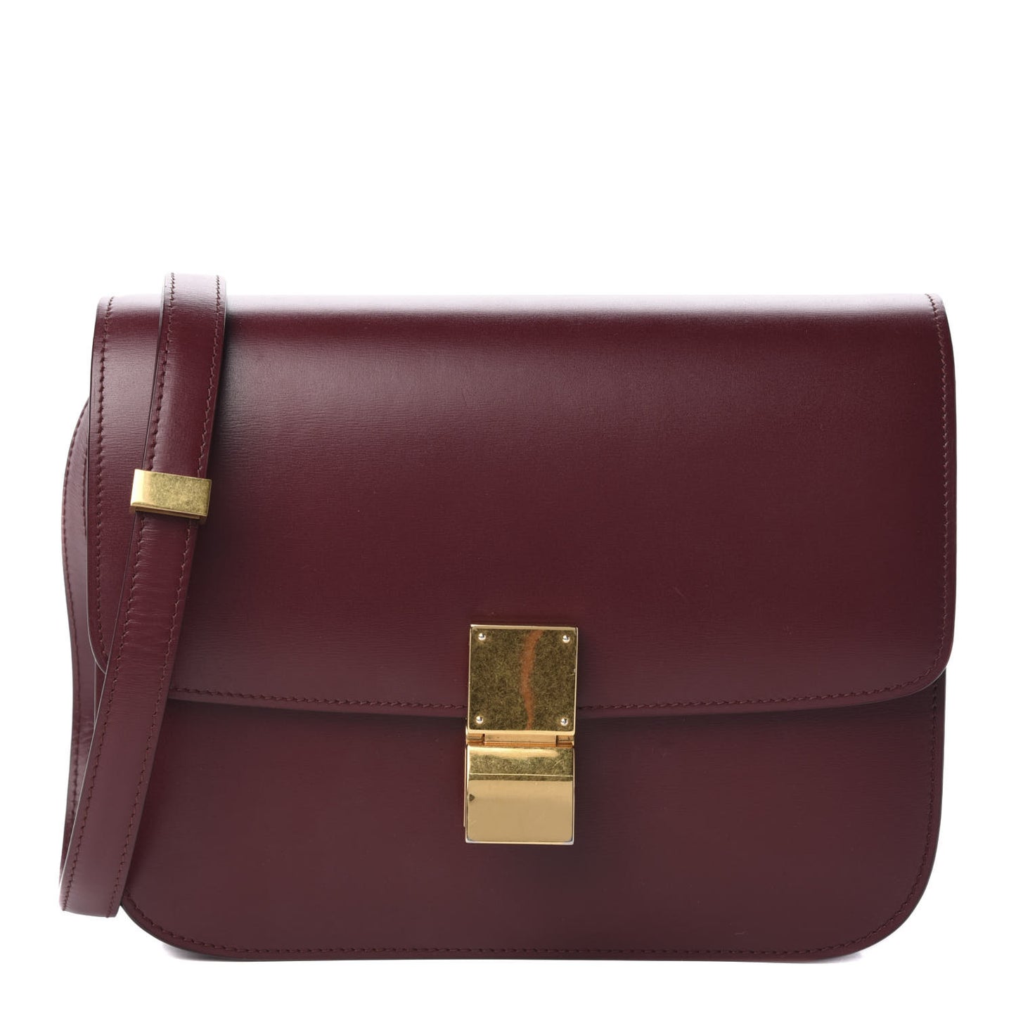 Box Calfskin Medium Classic Box Flap Bag Burgundy