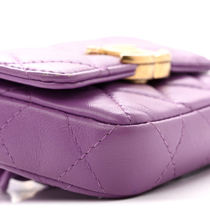 Chanel Lambskin Lacquered Metal Quilted Flap Chain Belt Bag Purple 10 of 14