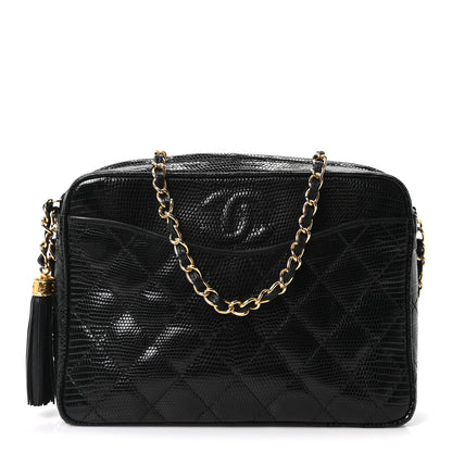 Chanel Lizard Quilted Small Tassel Camera Case Black 1 of 10