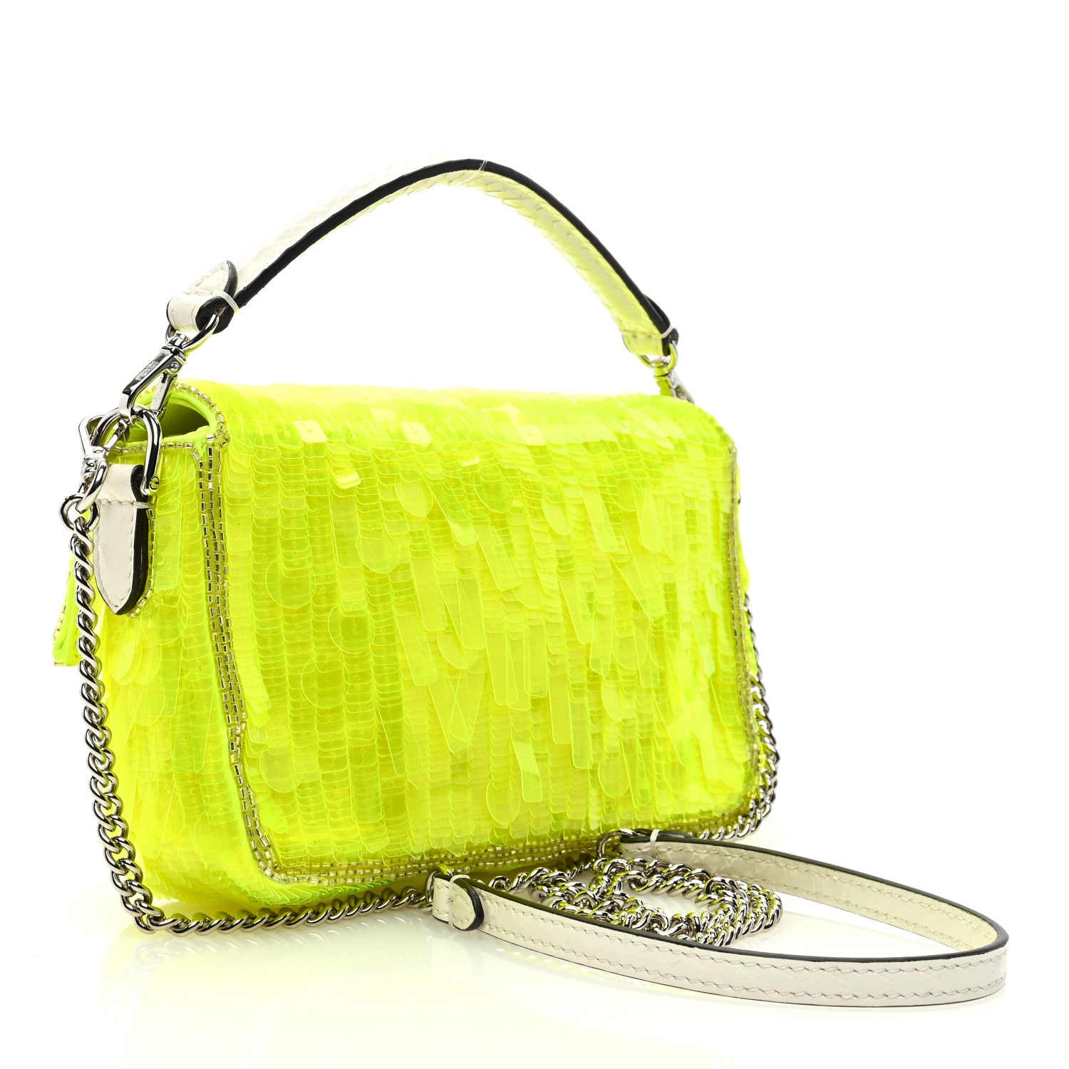 Fendi Transparent Paillettes Elaphe Mini Baguette Yellow Fluo Avorio 3 of 10