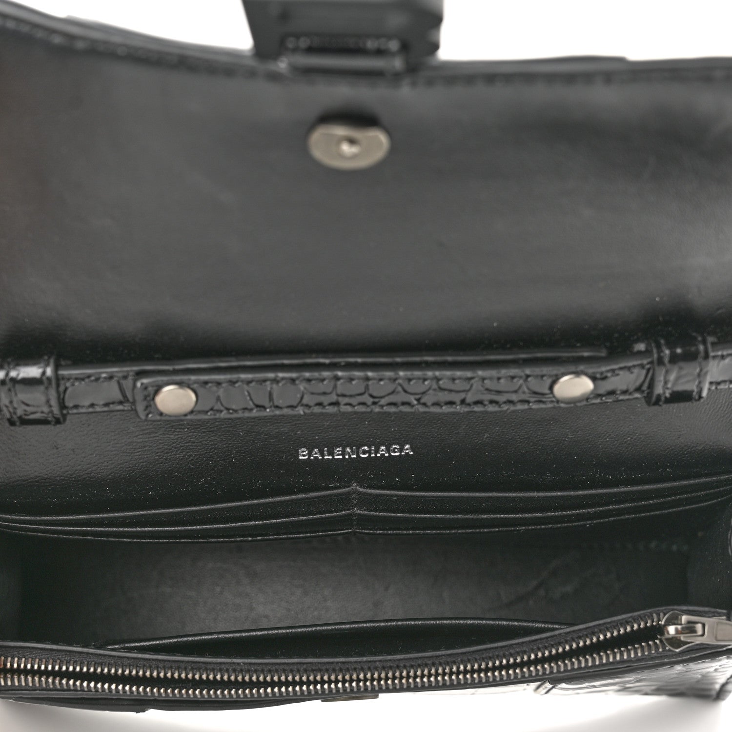 Balenciaga Shiny Calfskin Monochrome Crocodile Embossed Hourglass Chain Bag Black 5 of 9