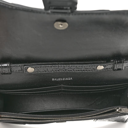Balenciaga Shiny Calfskin Monochrome Crocodile Embossed Hourglass Chain Bag Black 5 of 9