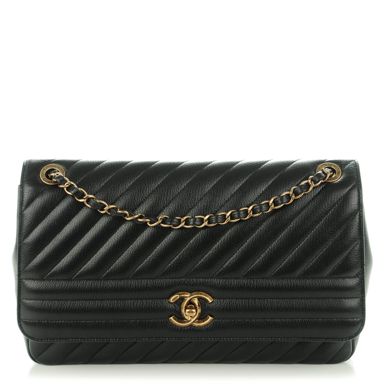 Chanel Shiny Goatskin Diagonal Quilted Medium Flap Black 1 of 8
