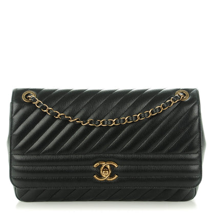 Chanel Shiny Goatskin Diagonal Quilted Medium Flap Black 1 of 8