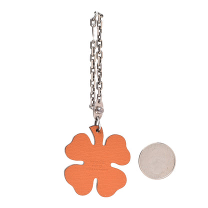 Hermes Chevre Mysore Lucky Clover Key Chain Bag Charm Vert Anis Orange 2 of 5