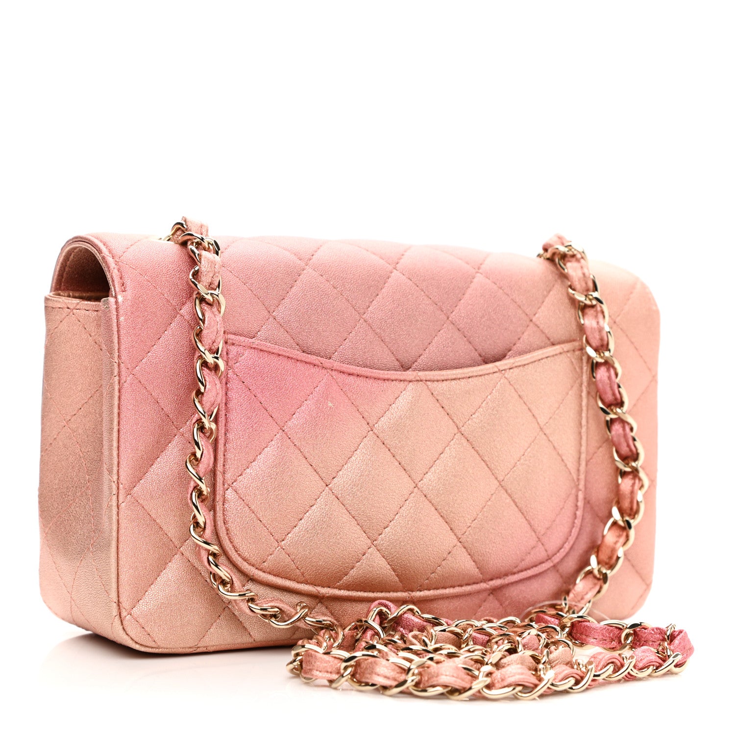 Chanel Metallic Lambskin Quilted Ombre Mini Rectangular Flap Pink 3 of 12