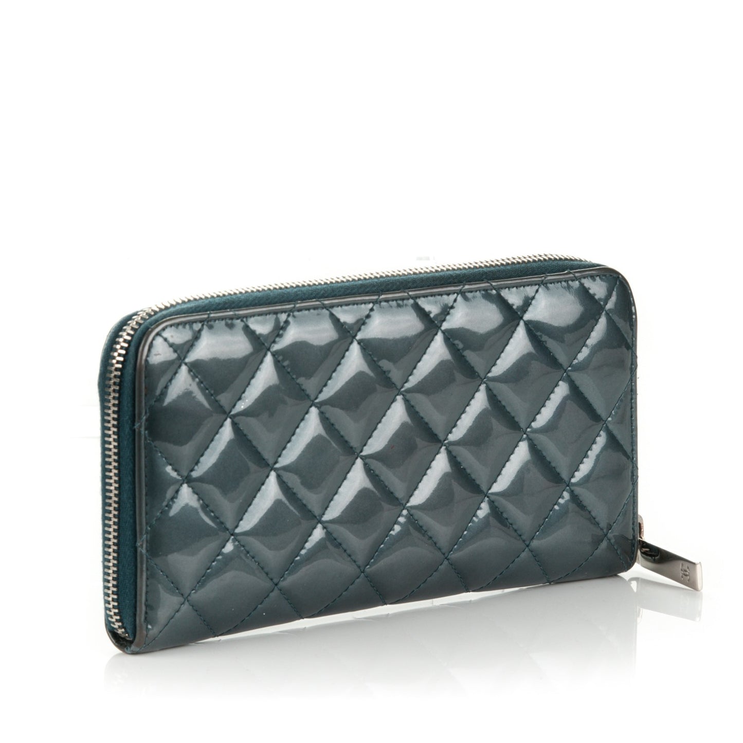 Patent Quilted Brilliant Zip Around Wallet Blue