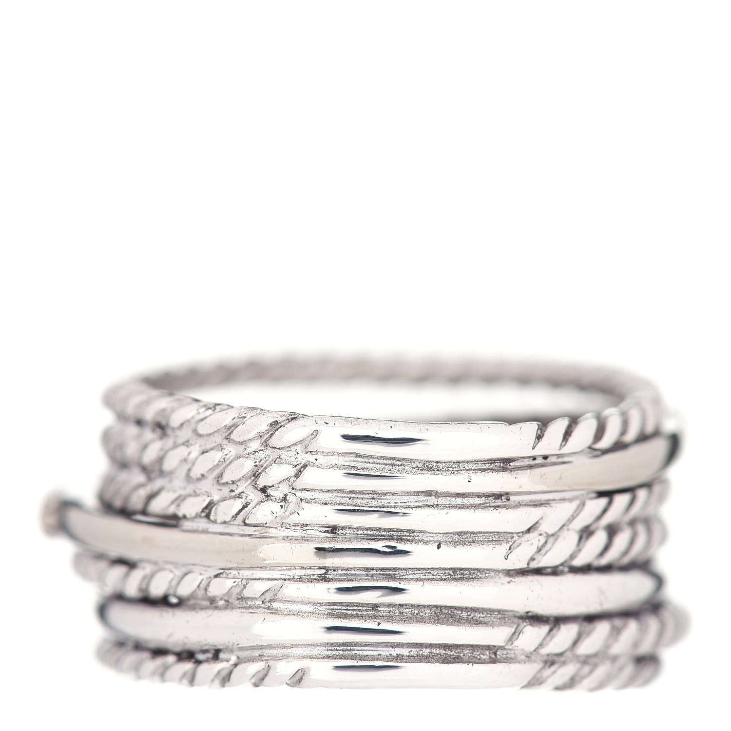 David Yurman Sterling Silver 14K White Gold Diamond 11mm Wide Crossover Cable Ring 54 7 4 of 5