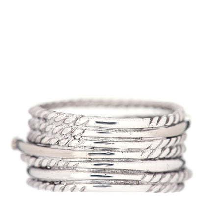 David Yurman Sterling Silver 14K White Gold Diamond 11mm Wide Crossover Cable Ring 54 7 4 of 5