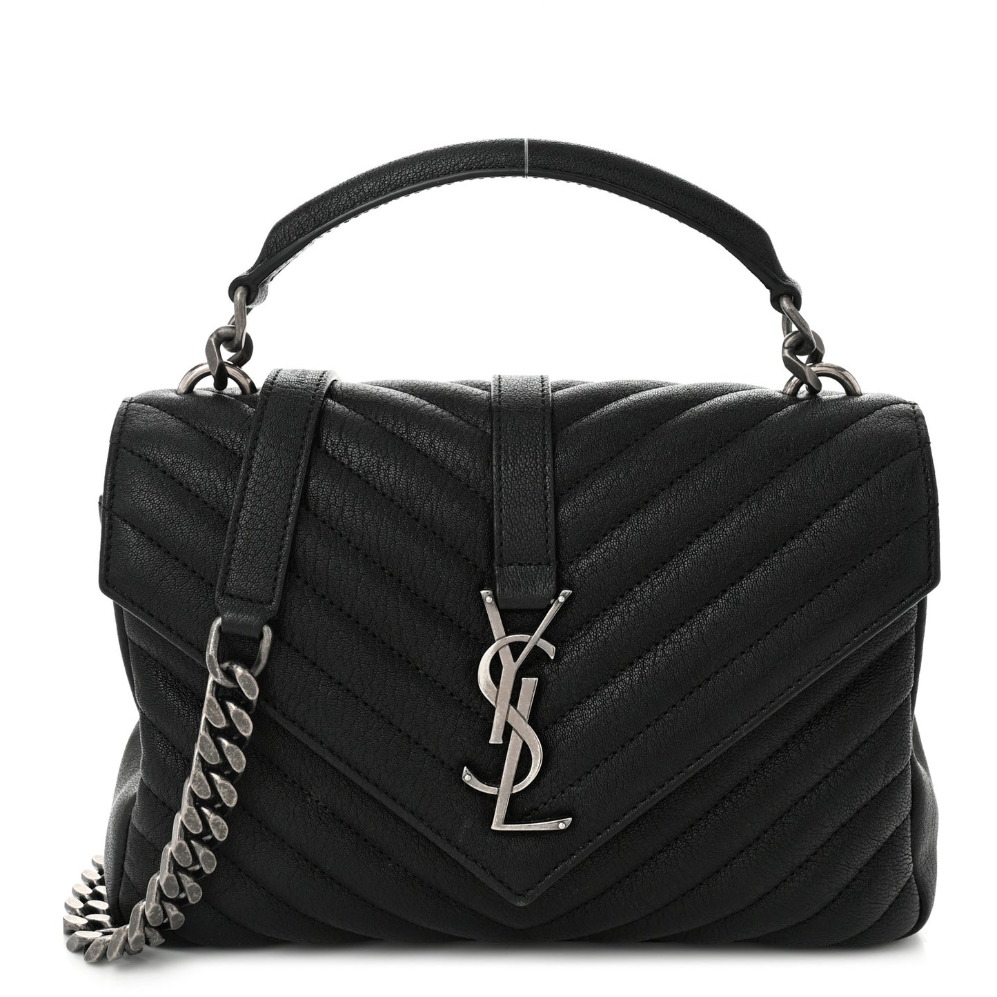 Sheepskin Matelasse Chevron Monogram Medium College Bag Black