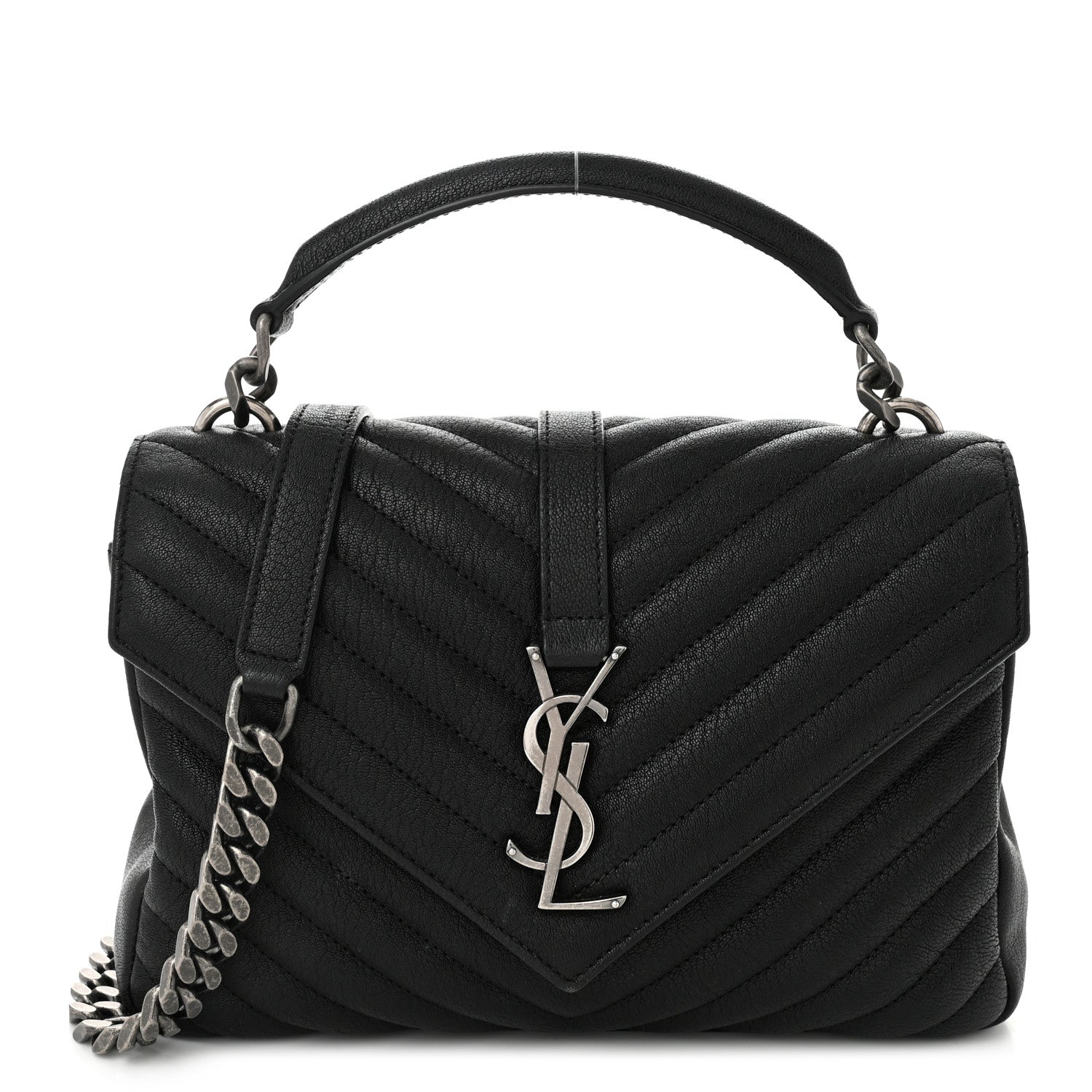 Saint Laurent Sheepskin Matelasse Chevron Monogram Medium College Bag Black 1 of 10