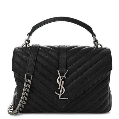 Saint Laurent Sheepskin Matelasse Chevron Monogram Medium College Bag Black 1 of 10