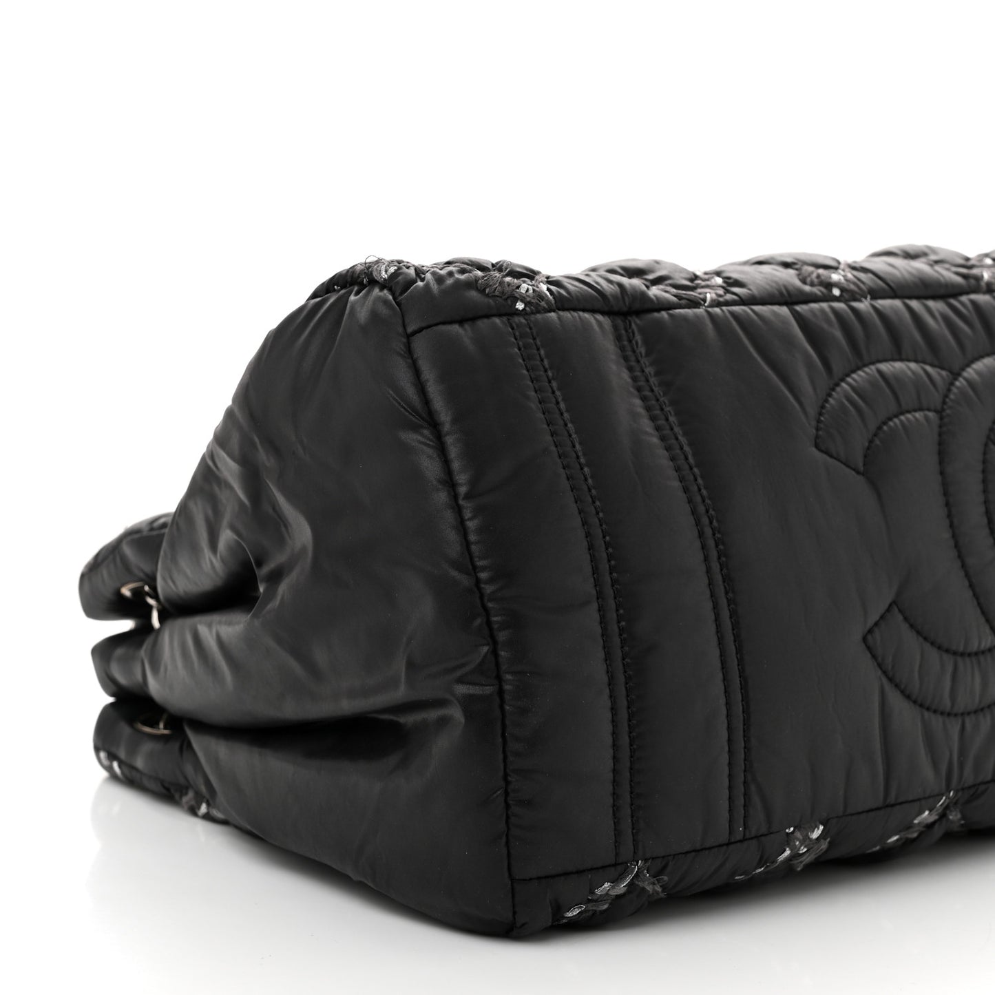 Nylon Quilted Tweed Stitch Bubble Tote Black