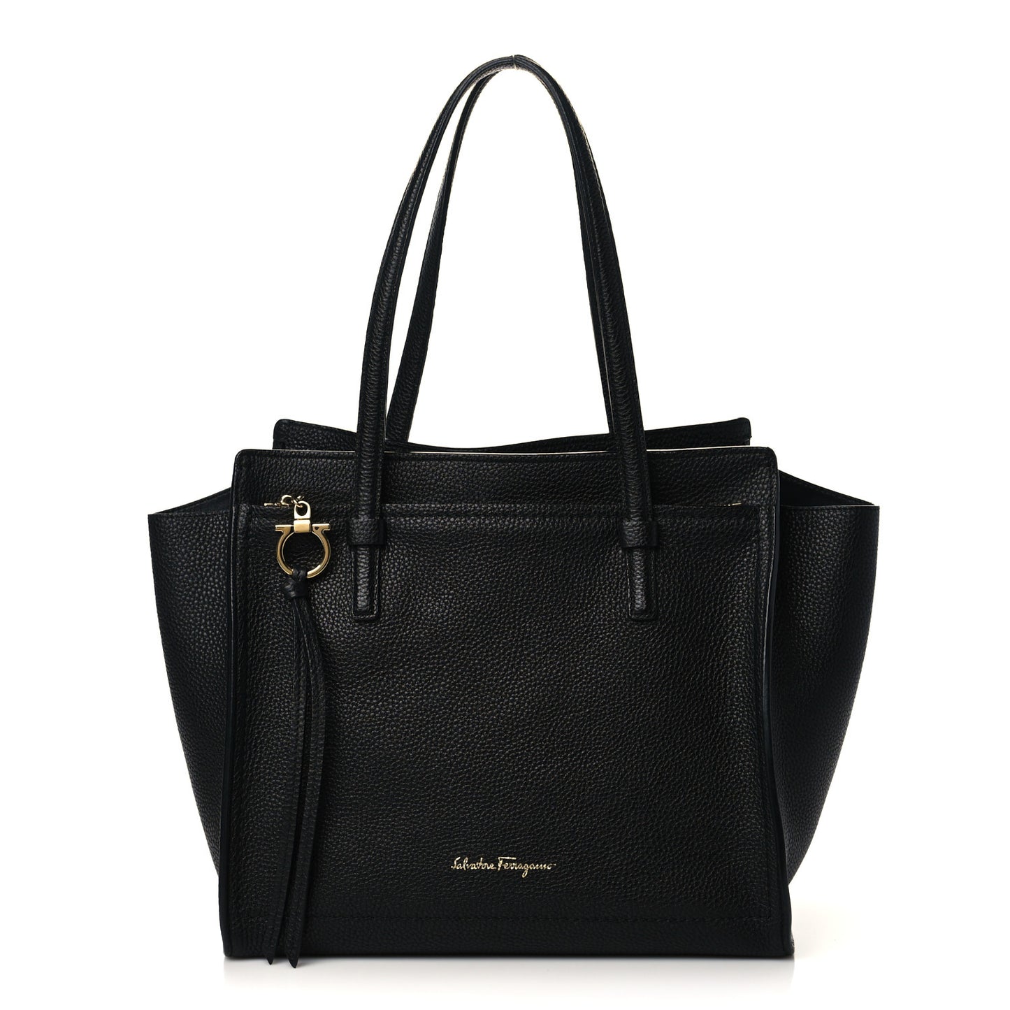 Hammered Calfskin Double Handle Small Amy Tote Black
