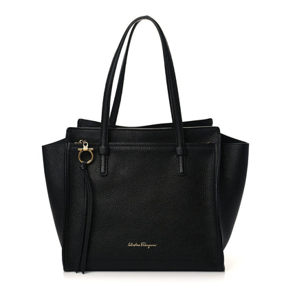 Salvatore Ferragamo Hammered Calfskin Double Handle Small Amy Tote Black 1 of 6