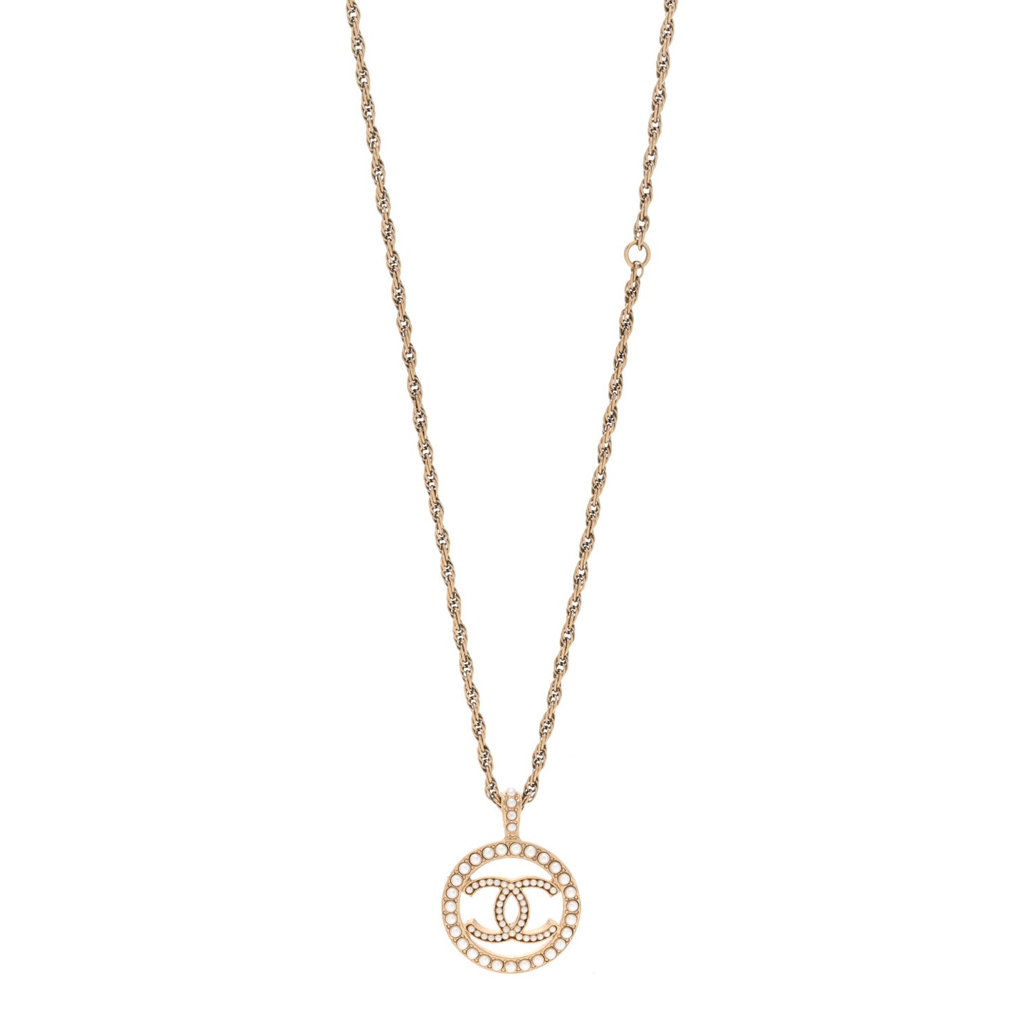 Pearl CC Round Pendant Necklace Gold