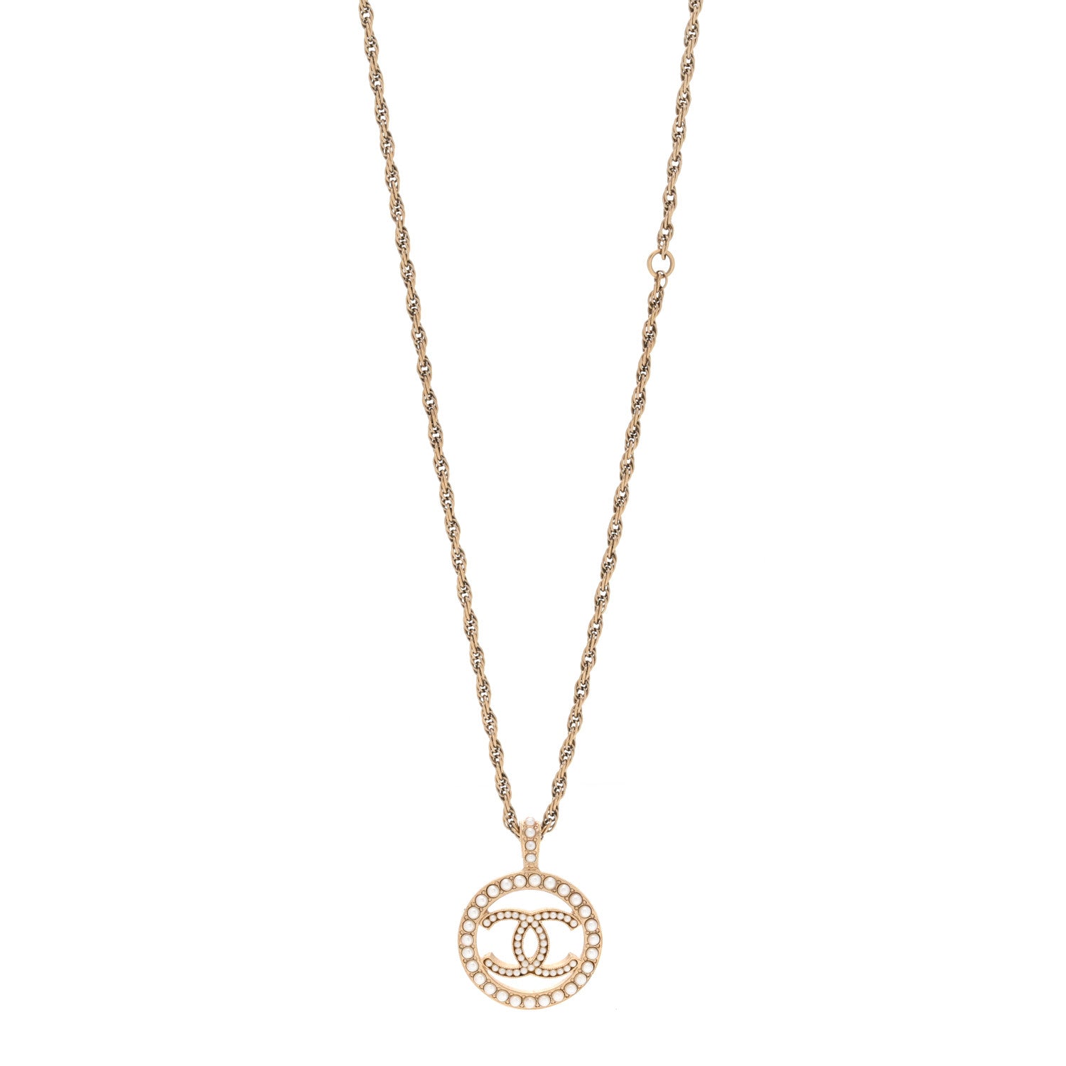 Chanel Pearl CC Round Pendant Necklace Gold 1 of 4