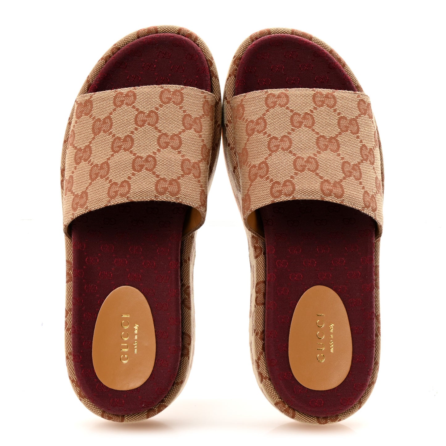 Canvas GG Monogram Angelina Platform Slide Sandals 37 Beige Ruggine