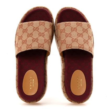 Gucci Canvas GG Monogram Angelina Platform Slide Sandals 37 Beige Ruggine 2 of 10