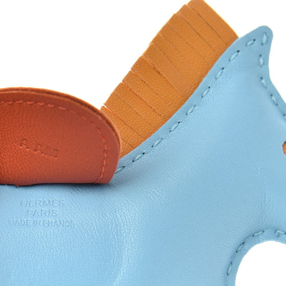 Hermes Milo Lambskin Grigri Rodeo Horse Bag Charm MM Celeste Naturel Bouton D'Or Cornaline 3 of 3