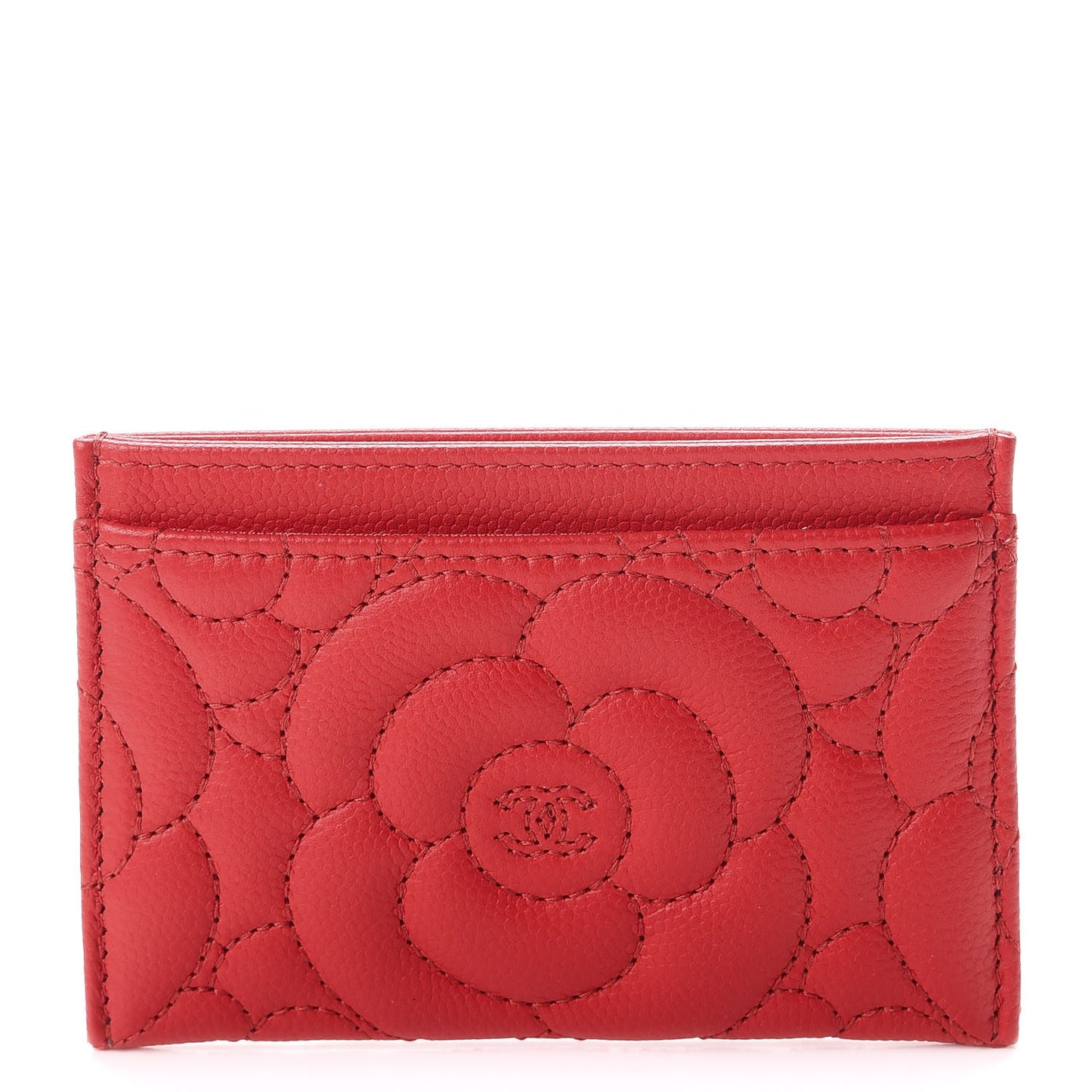 Caviar Camellia Quilted Card Holder Red