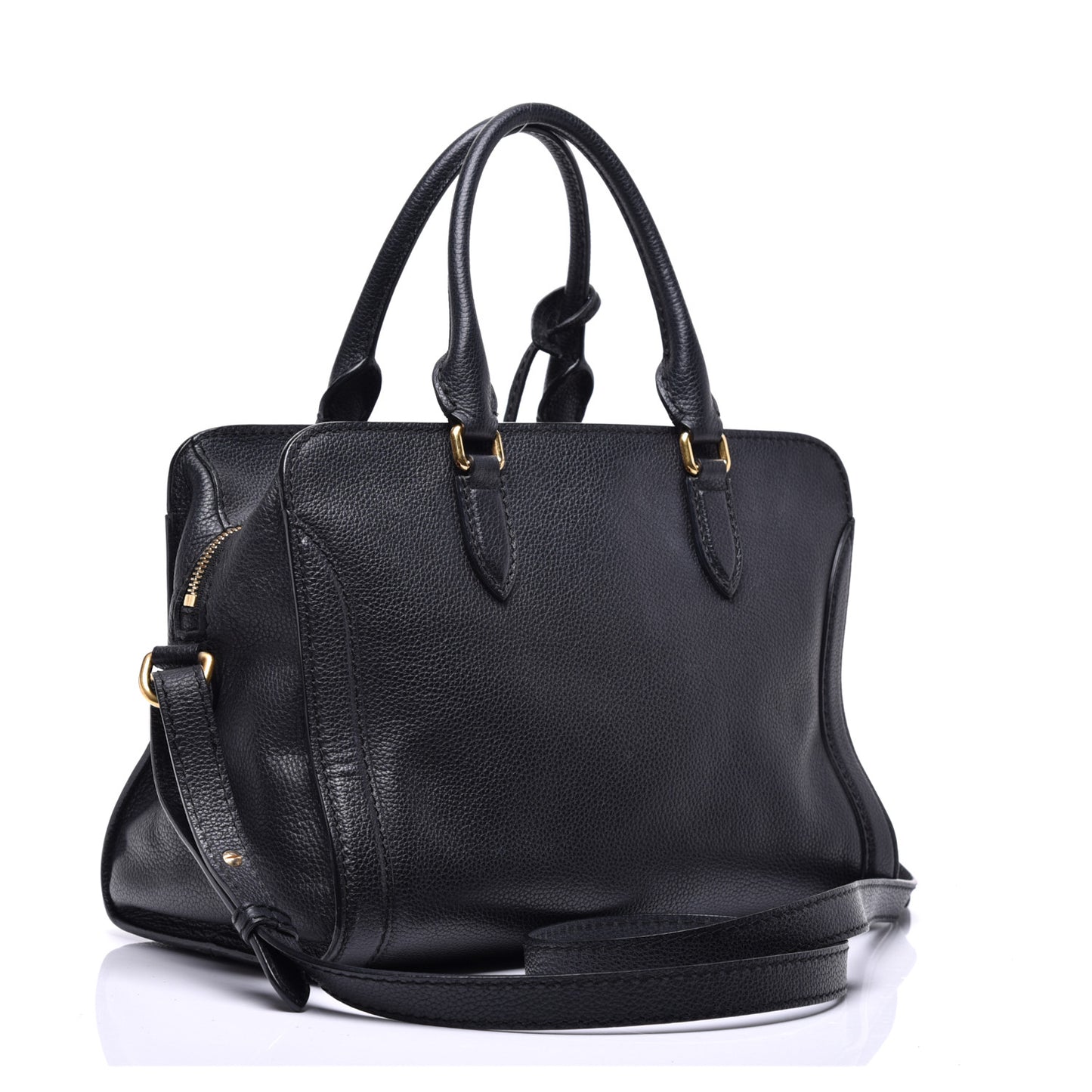 Pebbled Calfskin Small Skull Padlock Zip Around Tote Black