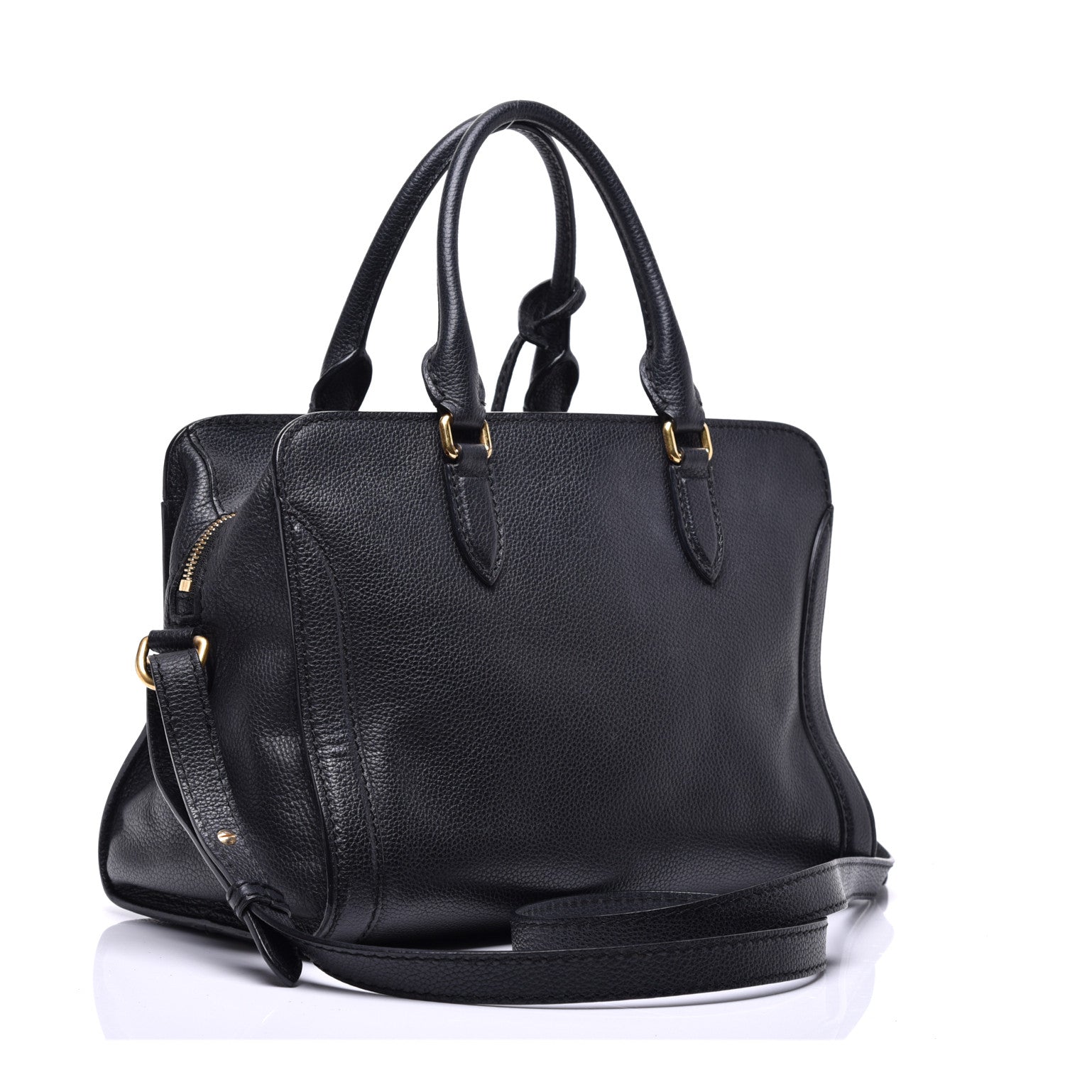 Alexander McQueen Pebbled Calfskin Small Skull Padlock Zip Around Tote Black 4 of 13