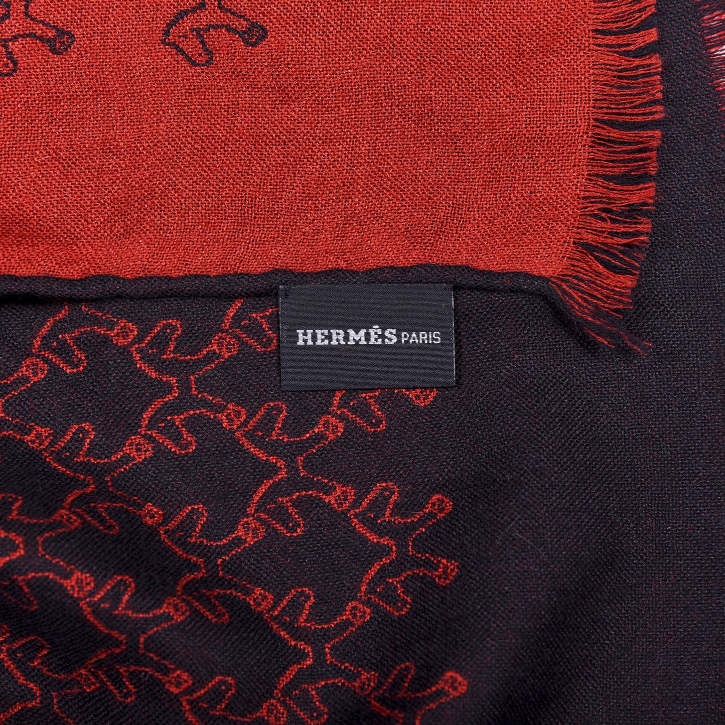 Cashmere Silk Reversible Horses Muffler Marine Rouge Profond