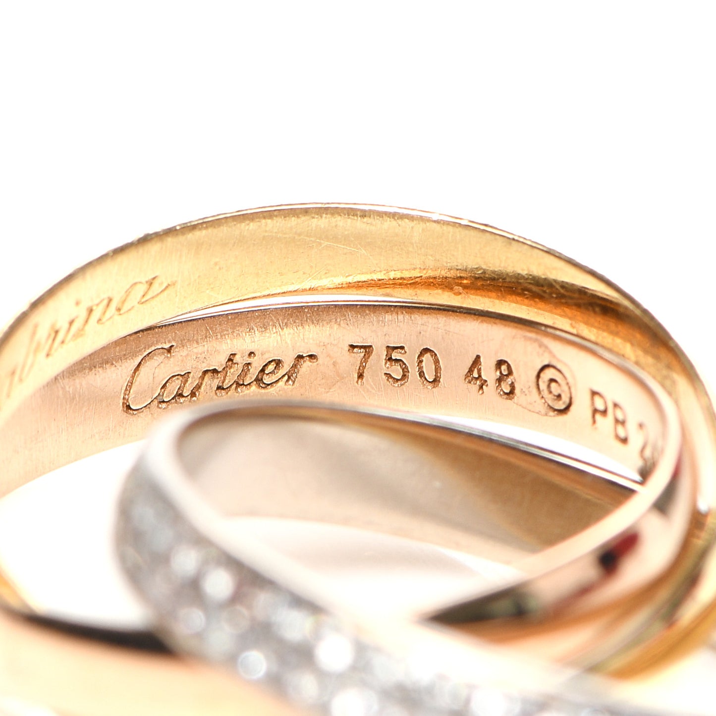 18K White Yellow Pink Gold Diamond Small Trinity Paved Ring 48 4.5