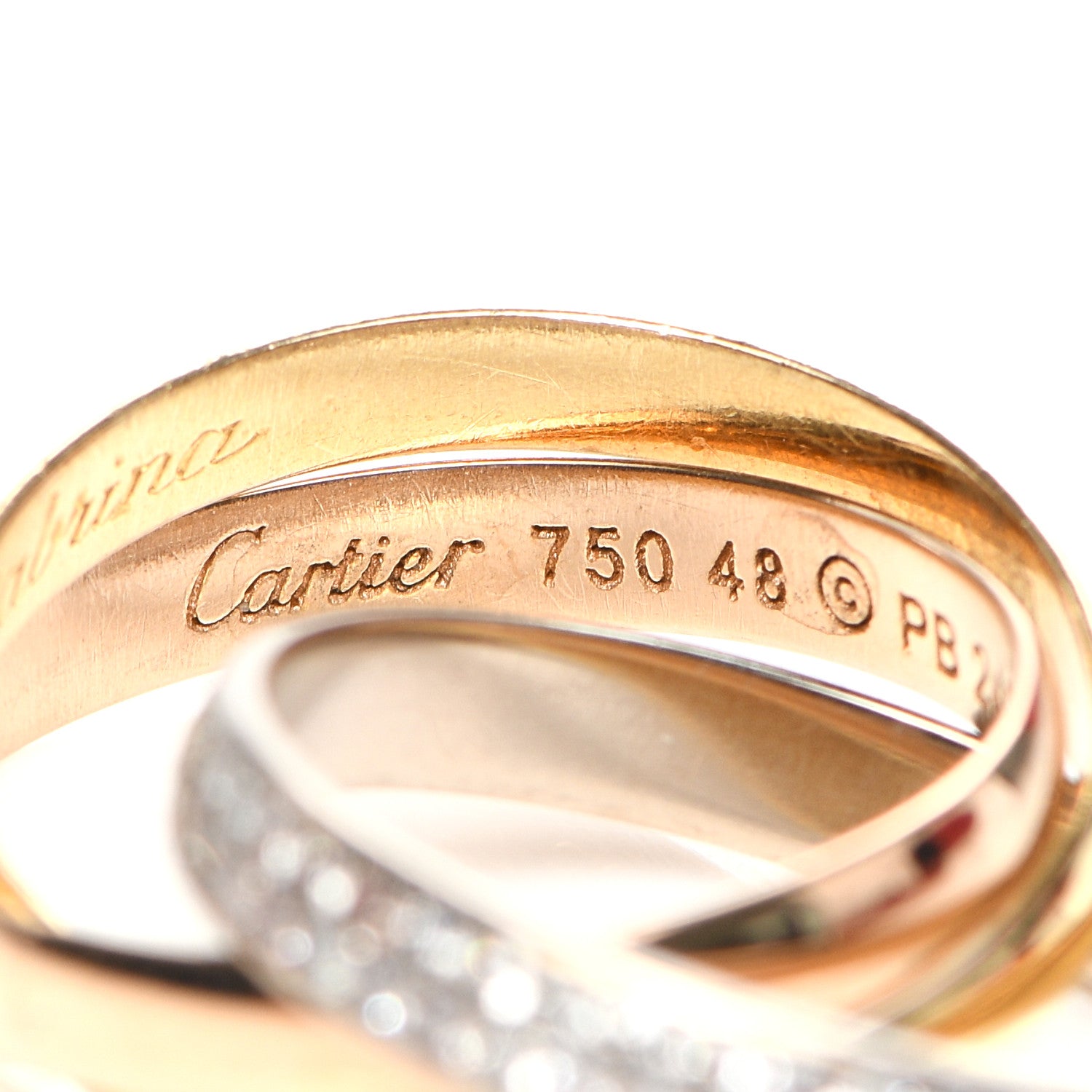 Cartier 18K White Yellow Pink Gold Diamond Small Trinity Paved Ring 48 4.5 4 of 6