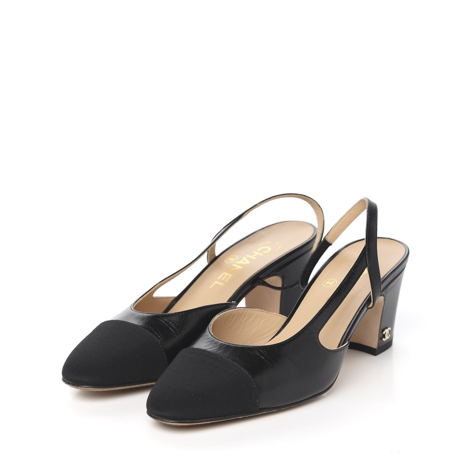 Chanel Goatskin Grosgrain Cap Toe CC Slingback Sandals 36 Black 3 of 8