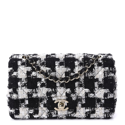 Chanel Tweed Quilted Mini Rectangular Flap Black Ecru White 1 of 11